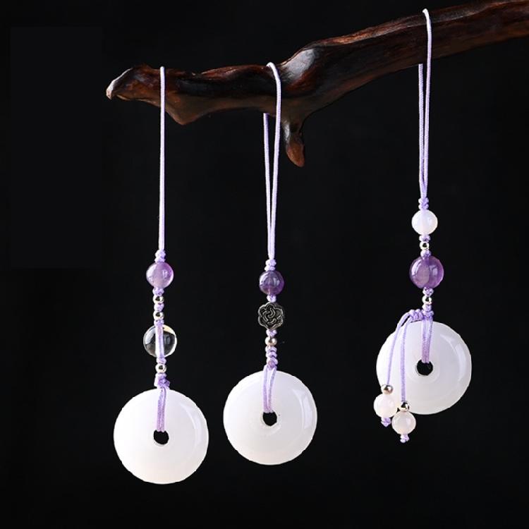 Unique White Jade Buckle Jade Keyrings Charm Vintage Phone Strap Chain Ornament