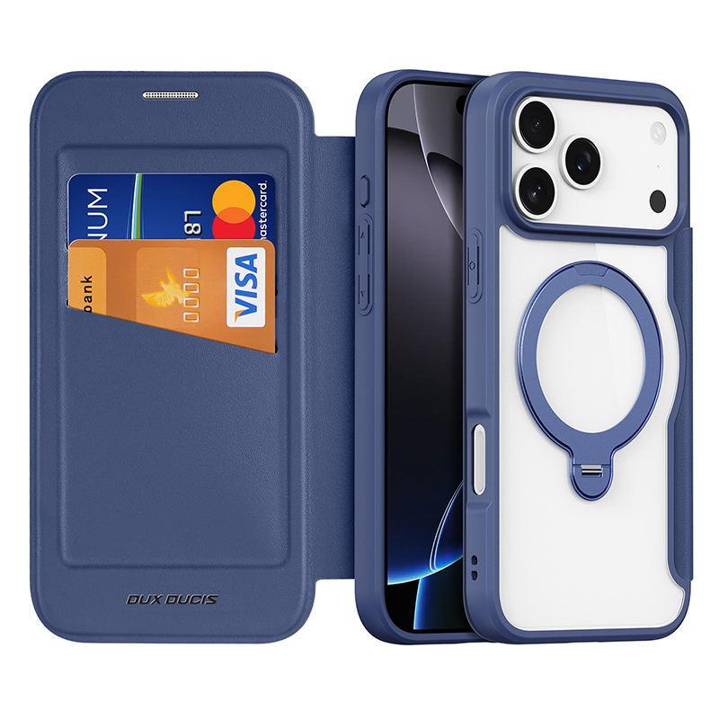 Dux Ducis for Iphone 18 17 Air 16 Pro Max Plus 17e Case Magsafe Wireless Charging Rotating Metal Magnetic Stand Pu Leather Cover
