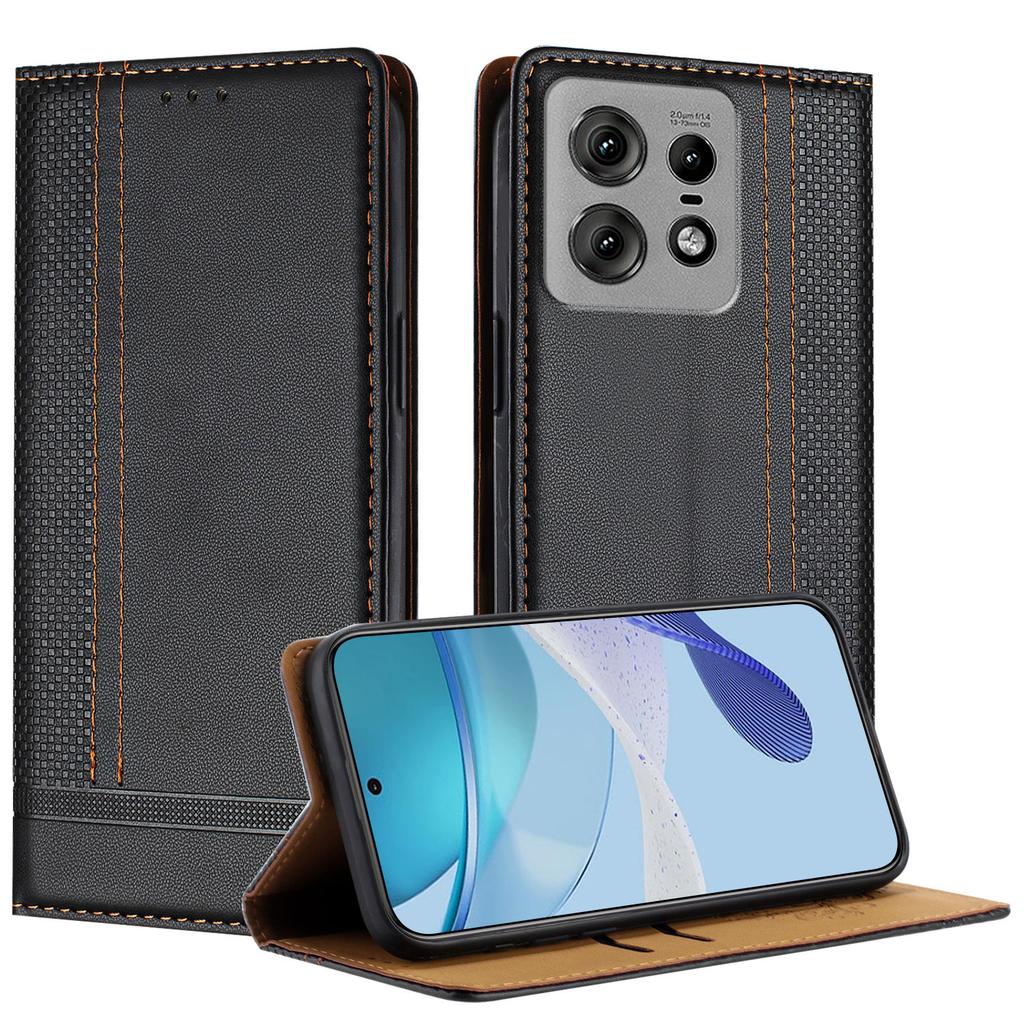 For Motorola Edge 50 Pro 5G Case L-Shaped Grid Pattern Leather Stand Phone Cover with Card Slots