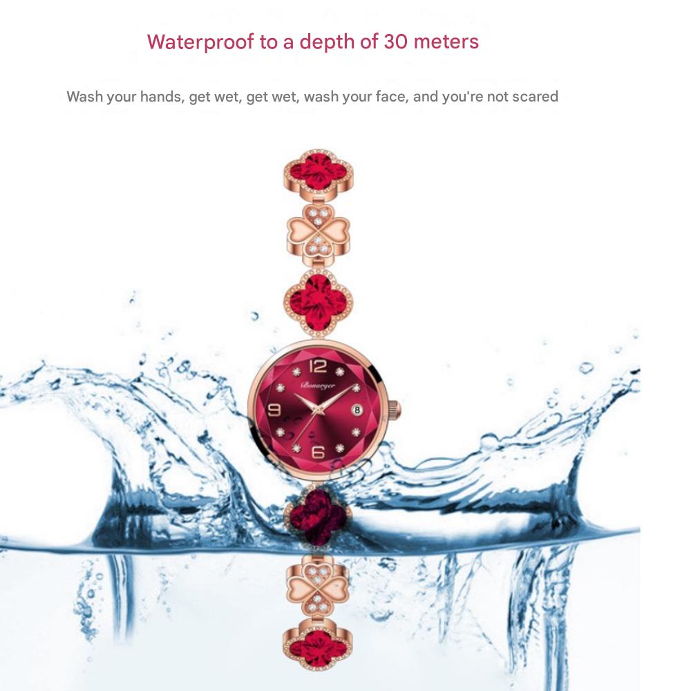 Bonarger Women's Clover Diamond Bracelet Quartz Movement Luminous Waterproof Calendar Watch B3590L (4 Color)