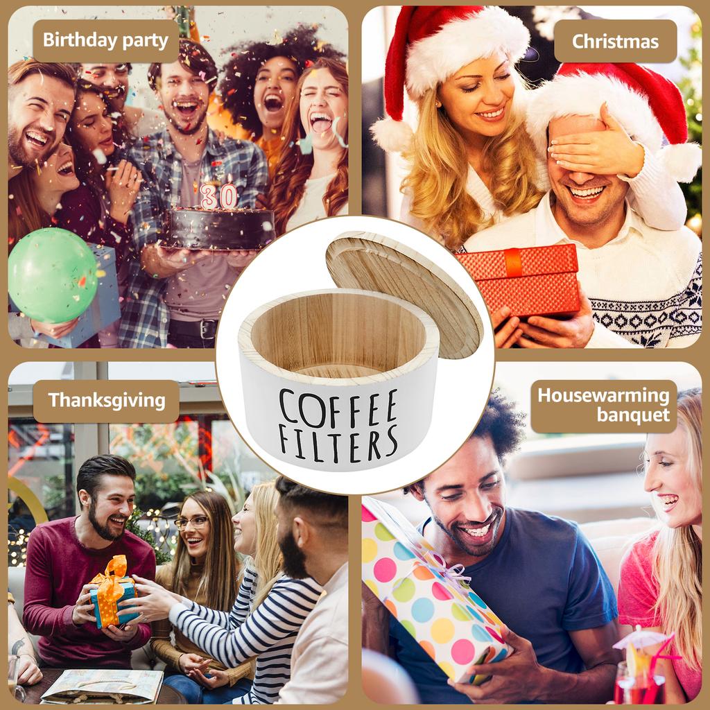 Wooden Coffee Filter Storage Container with Lid Multipurpose Sturdy Coffee Filter Dispenser for Coffee Shops and Households