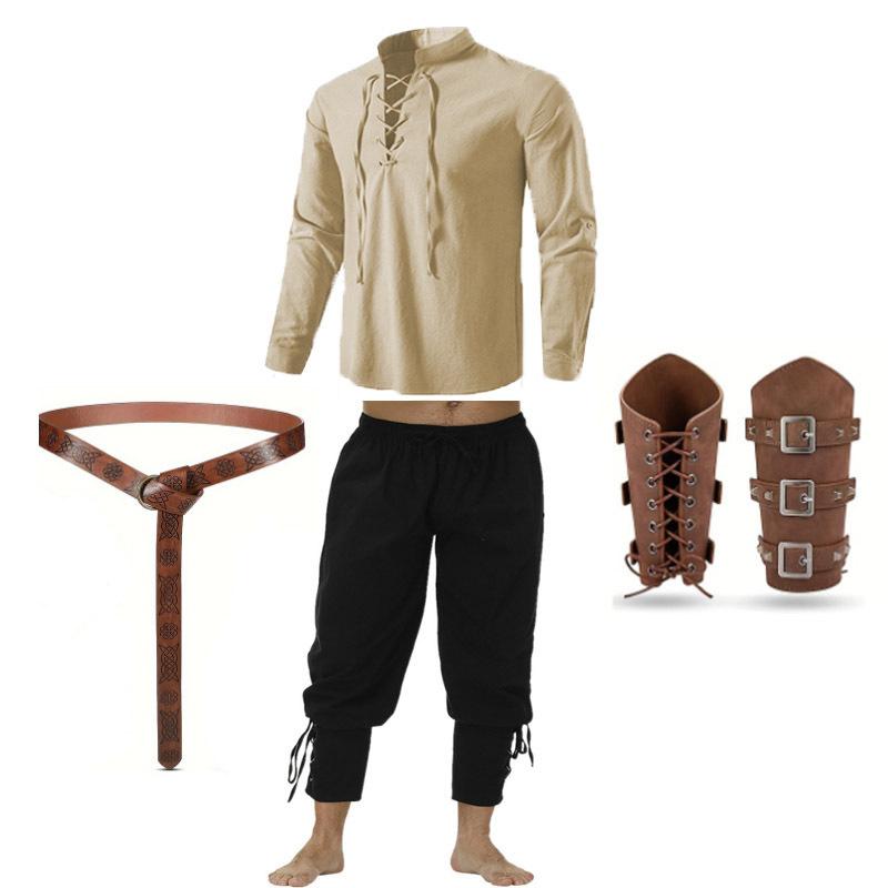 Costume Uomo Rinascimentale di Halloween Set Camicia Pantaloni alla Caviglia Accessori