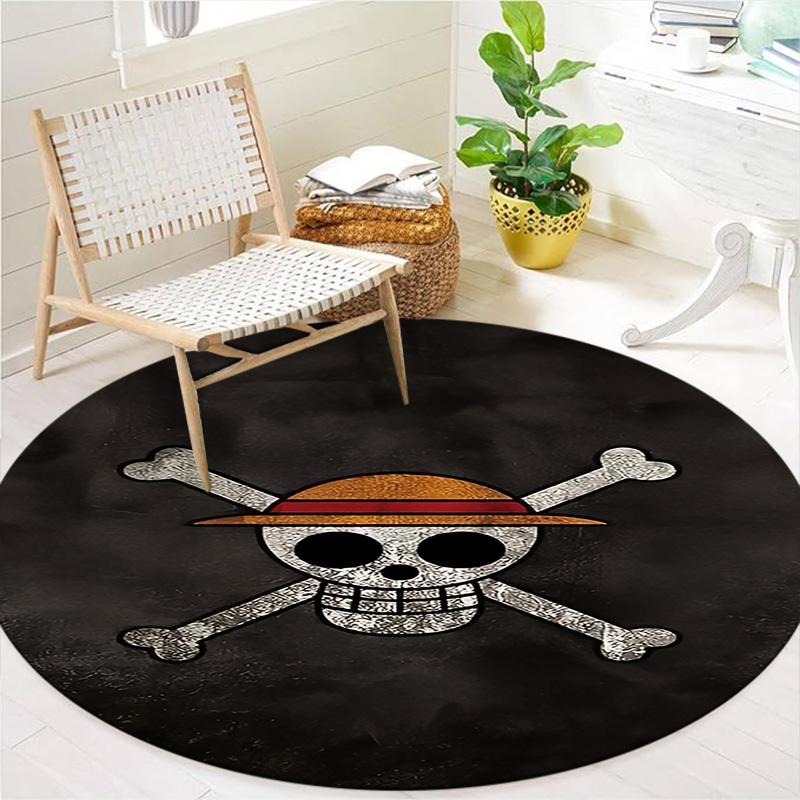 One Piece Strohoeden Piraten Rond Vloerkleed Tapijt Tapijt Voor Woonkamer Slaapkamer Bank Speelkamer Decor Antislip Vloermat
