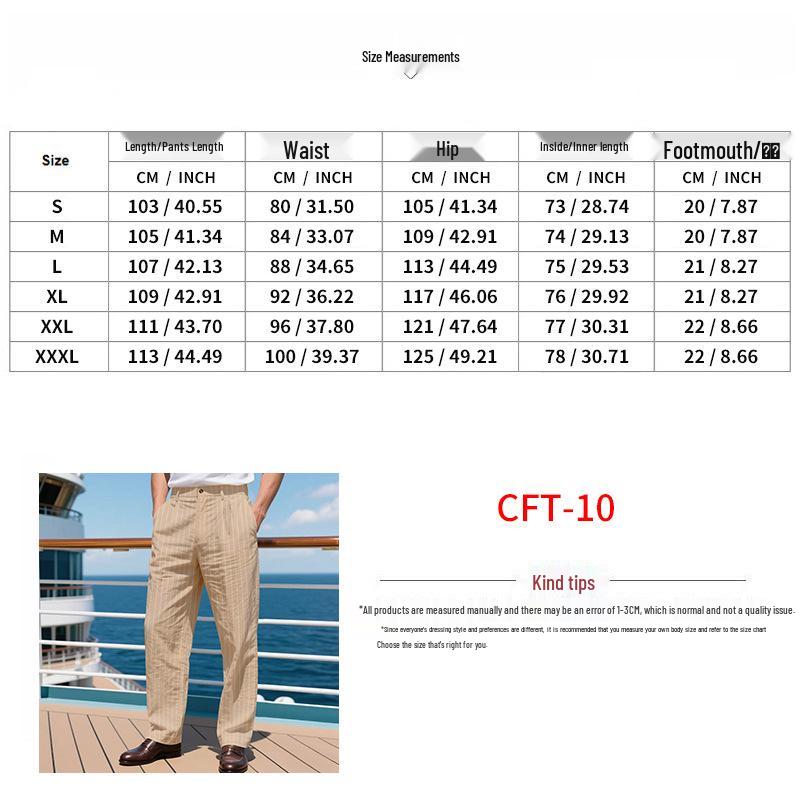 Men's Striped Linen Trousers - Casual Loose Fit for Spring/Autumn