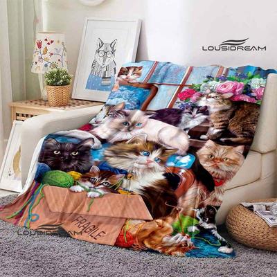 3D kedi baskı battaniye moda sıcak tutar battaniye Düz malzemeler yumuşak ve rahat ev seyahat yatağı battaniye doğum günü hediyesi