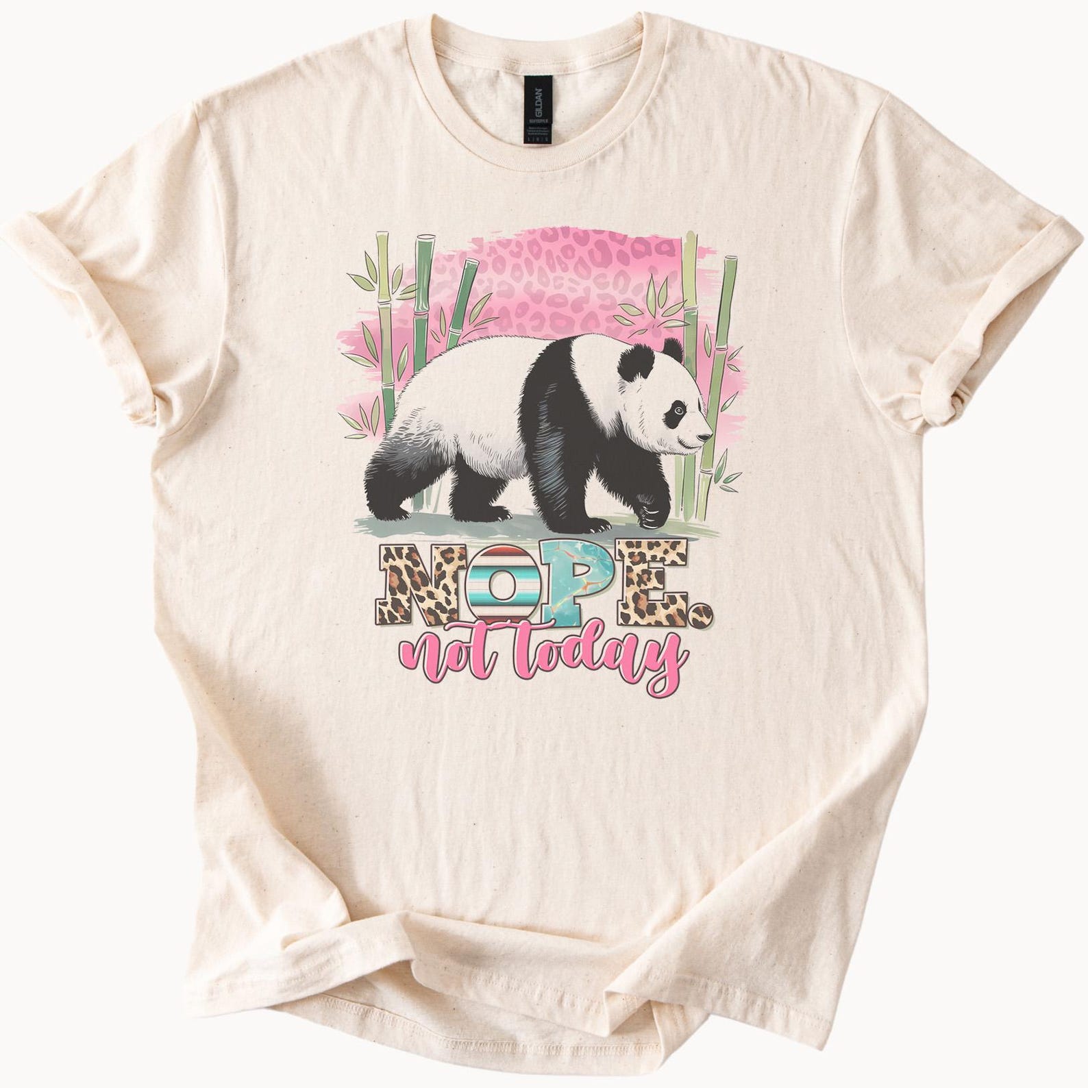 Panda Graphic Shirt Nope Not Today Cute Animal Bamboo Pink Leopard Print Lazy Day Graphic Tee Funny Panda Shirt Gift for Animal Lovers 160