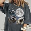 Three Raccoons Retro Graphic T-shirts Vintage Raccoon Moon Tshirt Funny Raccoon Lover Gift Silly Raccon Bootleg Animals 90s Washed Tee Y2K