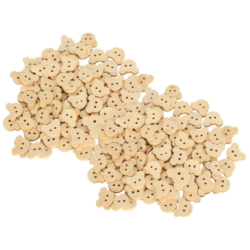 100pcs 21mm Diameter Animal Sewing Buttons Unfinished Raw Wood Bear Shape Buttons For Sewing Crafts