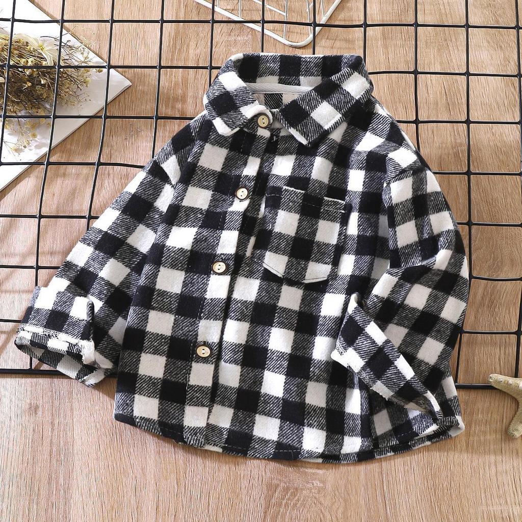 Children's Retro Plaid Long Sleeve Shirt - Unisex Cardigan with Lapel
