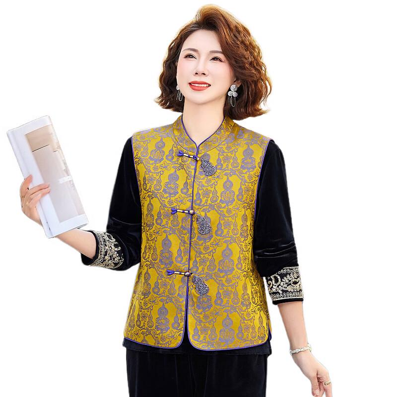 Yalu Women's Embroidered New Chinese Style Golden Velvet Apparel