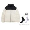 Li Ning Hot Pot Down Jacket With Letter Embroidery And Zipper Stand Collar Unisex Outerwear Off-White AYMS307-1