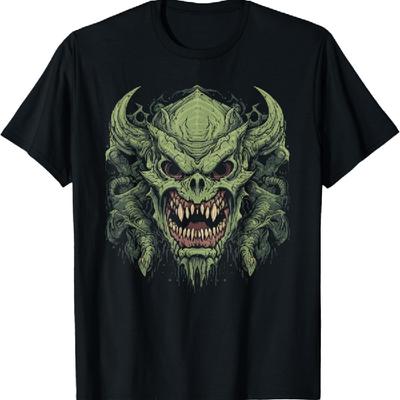 Koszulka graficzna Halloween Demon Potwór Rogaty Diabeł Straszny Przerażający