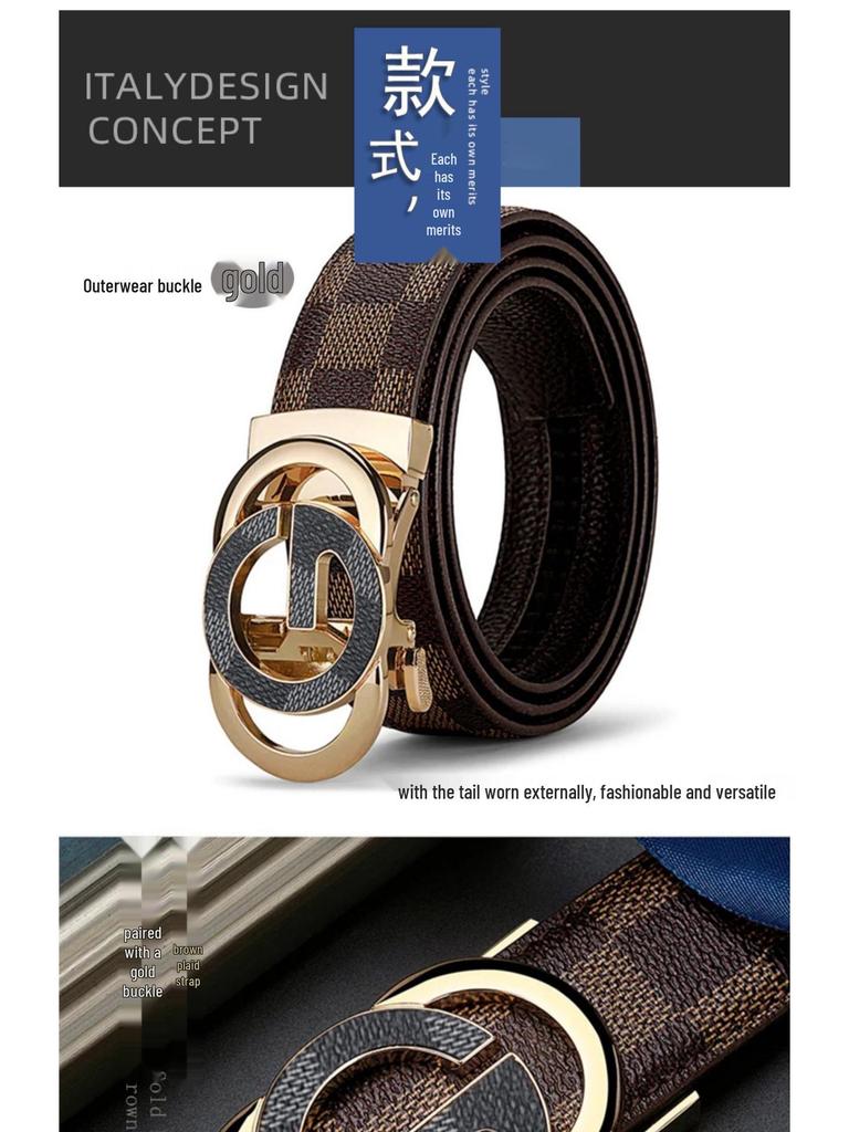 Men's Genuine Leather Belt with G Letter Automatic Buckle - Trendy Business Style for Young Men