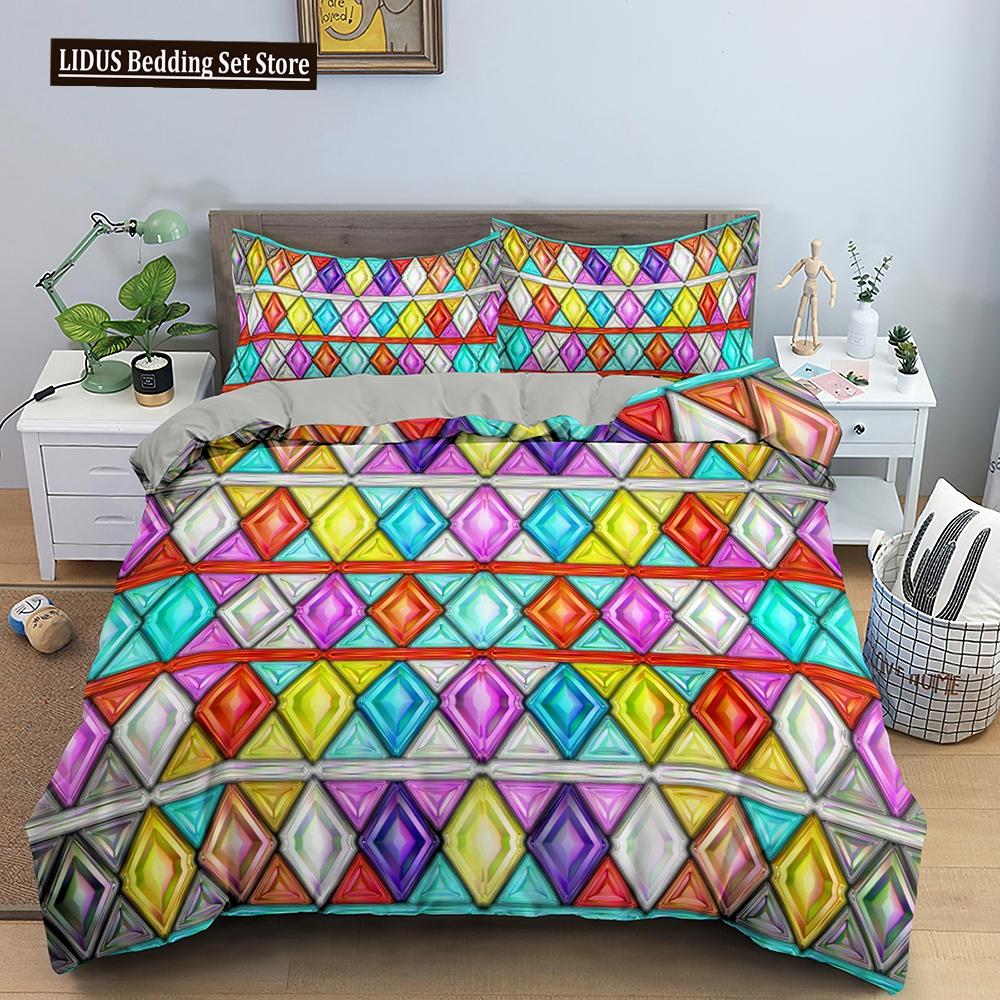 

Geometric Pattern Duvet Cover Set Psychedelic Bedding Set Comfortable Quilt Cover Set With Zipper Closure Queen King Full Size EU single(135x200cm)