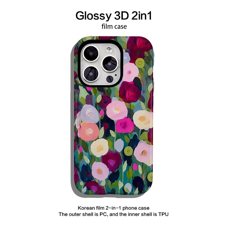 

Floral Oil Painting Phone Case for Apple 14-16, Korean Style, 15 Pro Max Two-in-One Set iPhone 12 Pro Max