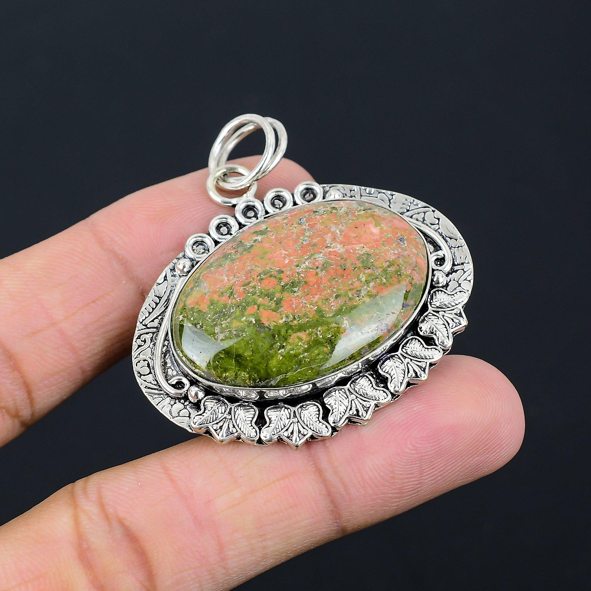 Скидка ко Дню дочерей Сердечная чакра Унакит Драгоценный камень Стерлинговое серебро Свадебный кулон