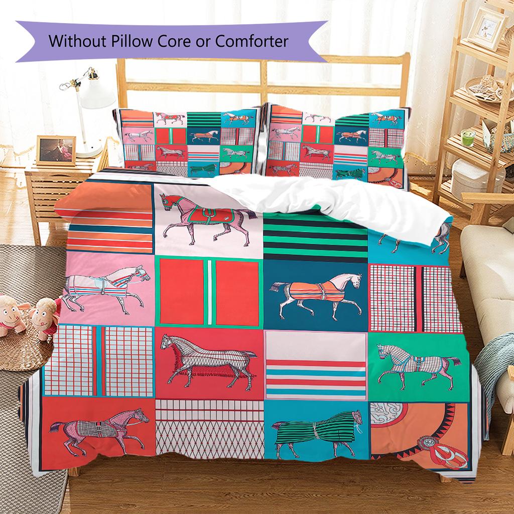 Horse Art Pattern Pattern Bedding Quilt Set Quilt Cover Pillowcase Home Decoration Gift (1 * duvet cover + 2 * pillowcase, without core)