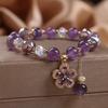Natural Amethyst Women's Bracelet with Four-Leaf Clover Pendant - Elegant Purple Crystal Jewelry