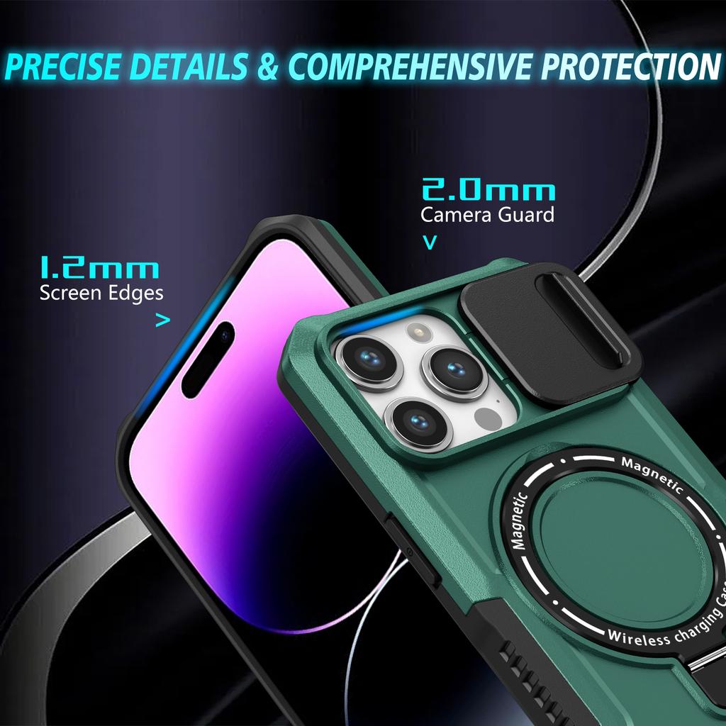 For iPhone 14 Pro Max Case Lens Protection Kickstand Magnetic Phone Cover