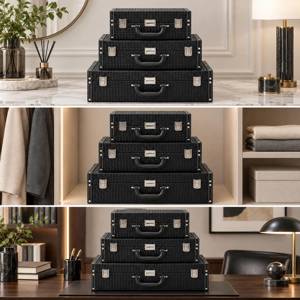 MDF Storage Chest with Front Clasps Structured DiamondPatterned Case Metal Fasteners
