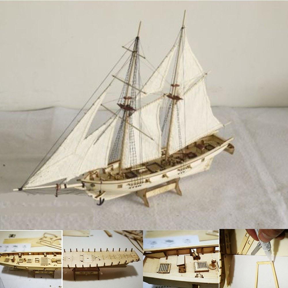 HBKS DIY Ship Assembly Model Kits Wooden Sailing Boat Scale Wooden Toy Sailboat Made in USA Rainbow Sail Boat