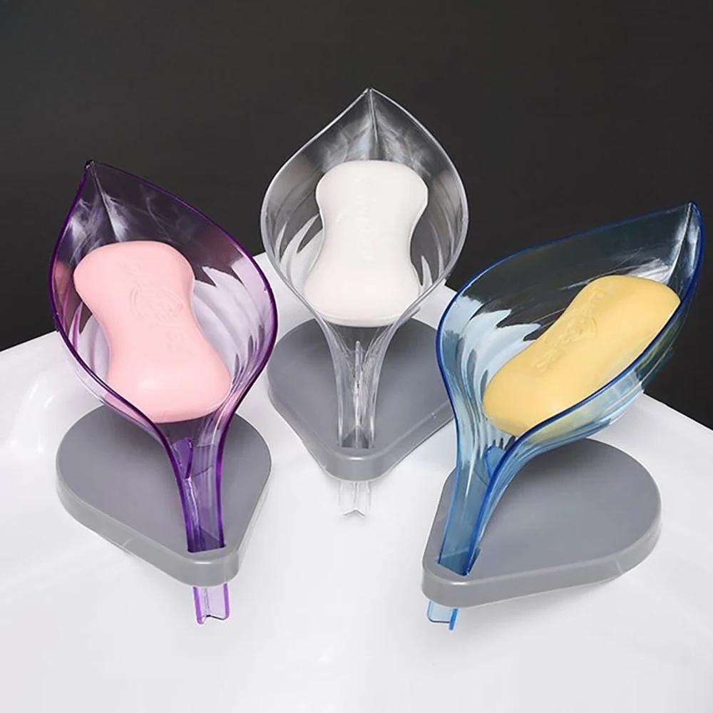 Leaf Shape Bathroom Soap Holder Dish Soap Kitchen Sponge Soap Box Storage Non-slip Drain Soap Case Container Bathroom accessory