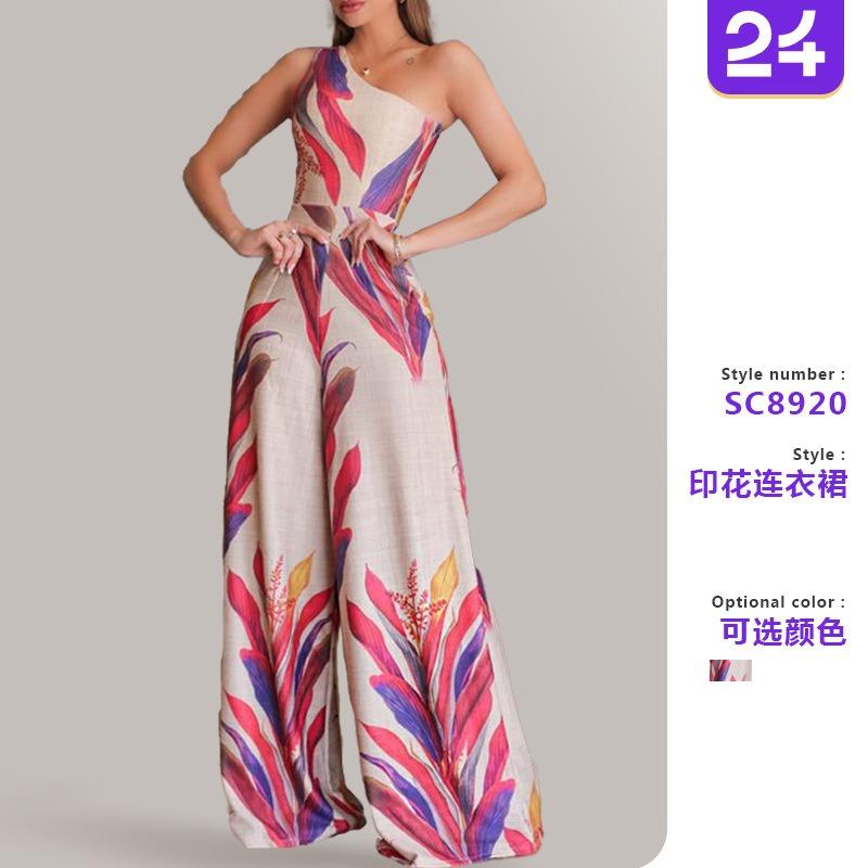 New women's clothing fashion shoulder print sleeveless dress sexy slim dress women's spring