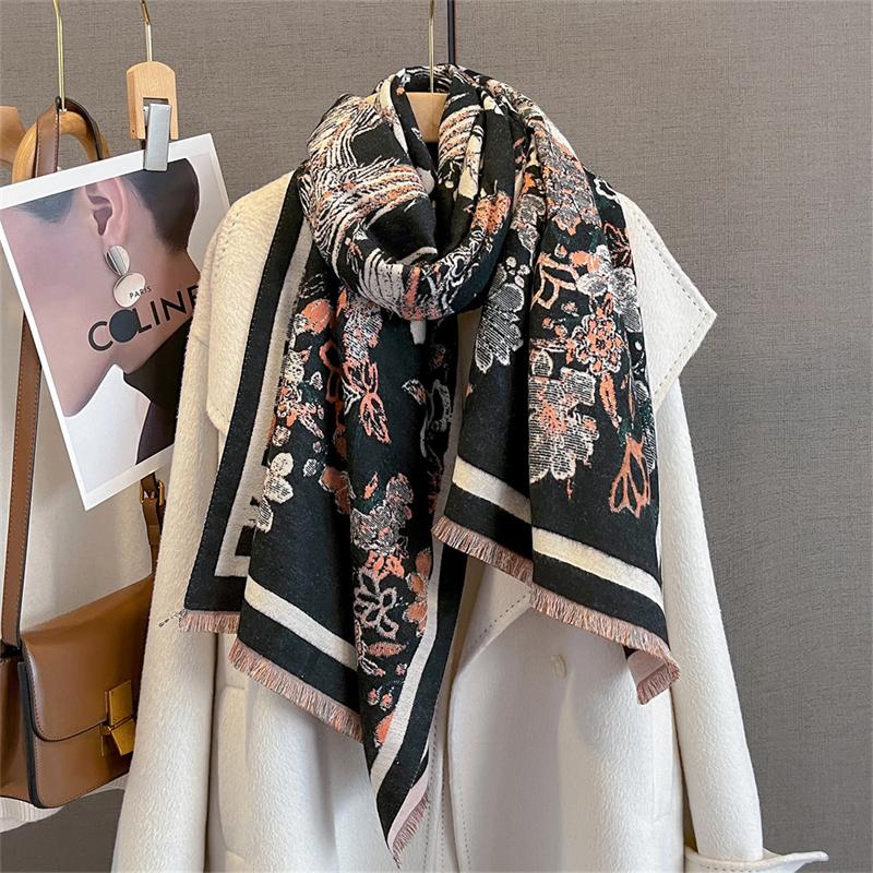 Luksusmerke Pashmina Sjal Wrap Skjerf for Kvinner Design Vinter Varm Kasjmirskjerf Bandana Kvinne Tykt Teppe Myk Bufanda