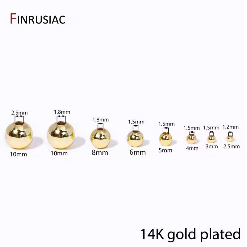 10-100Pcs/Lot 14/18K Gold Plated Brass Bead Metal Ball Round Loose Spacer Beads,DIY Bracelet Necklace Making Accessories