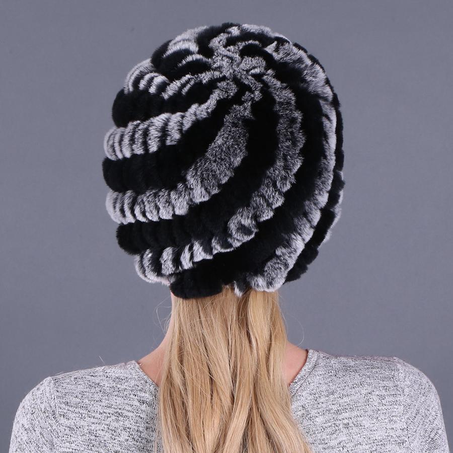 Winter Women's Fur Hat, Rabbit Fur Woven Hat, Pineapple Spiral Fur Cap, Thick Warm Hat