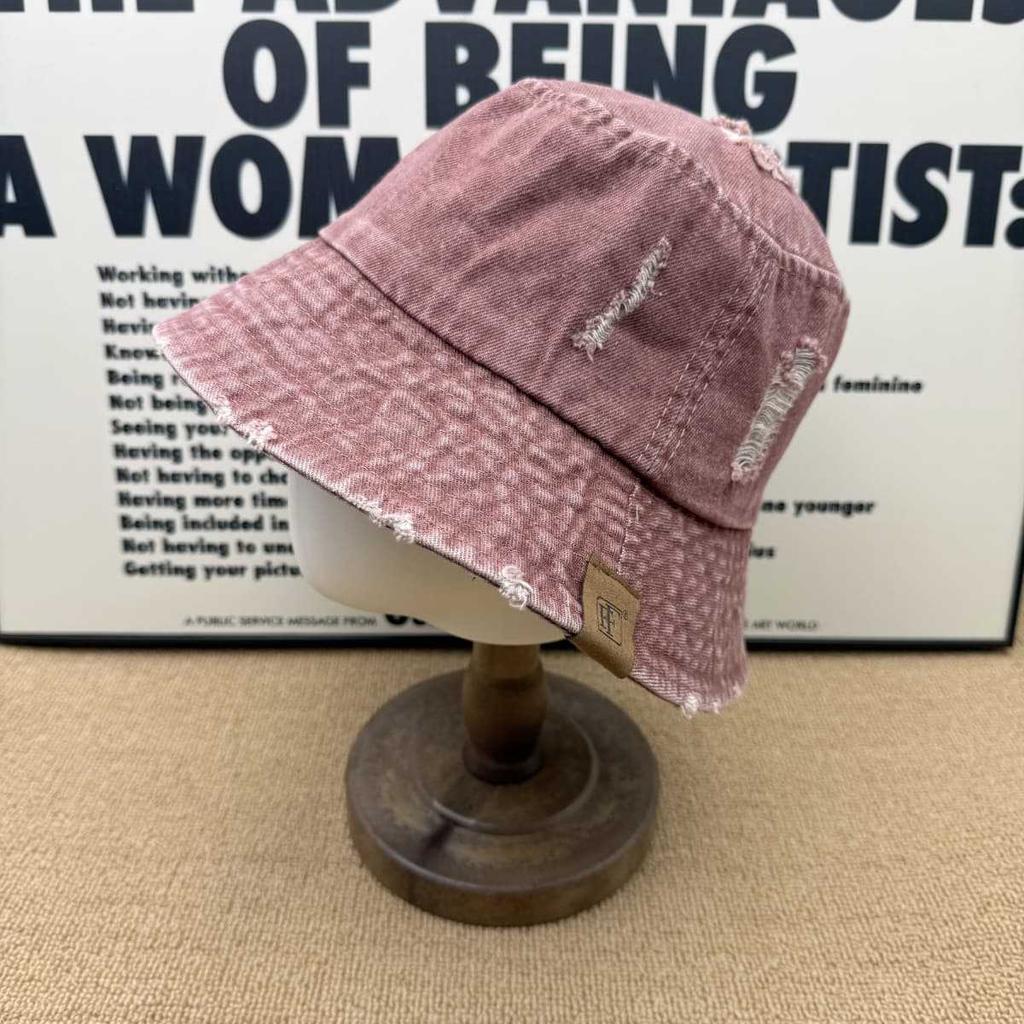 American Retro Old Denim Bucket Hat Women's Broken Edge Rough Edge Design Street Wind Show Face Small Sun Hat Sub Basin Hat