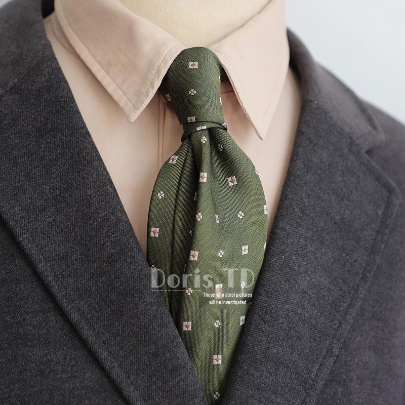 Retro Korean Style 8CM Navy Green Brown Pattern Men's Suit Tie