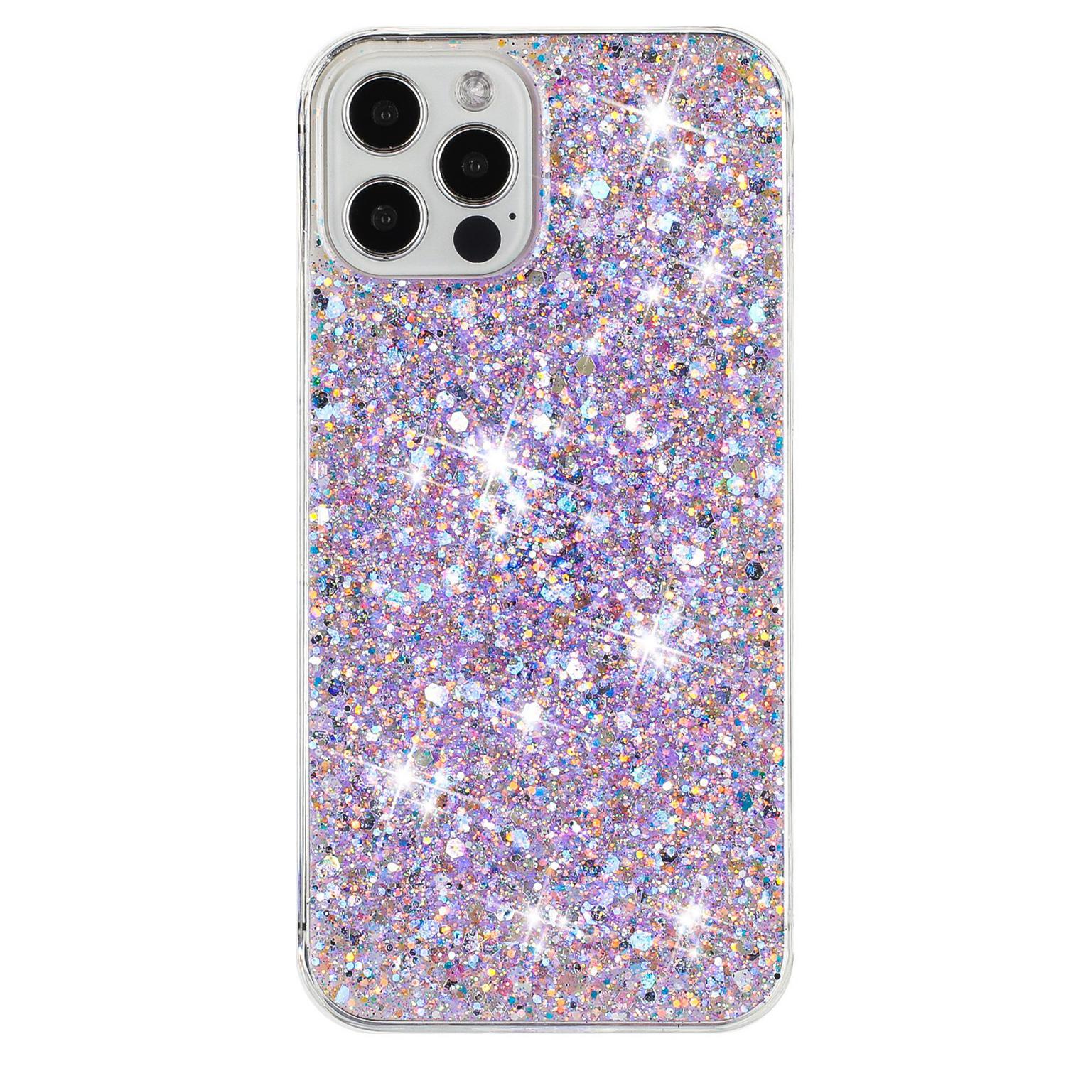 

For iPhone 16 Pro Case TPU Drop Protection Epoxy Glittery Sequins Phone Cover Purple