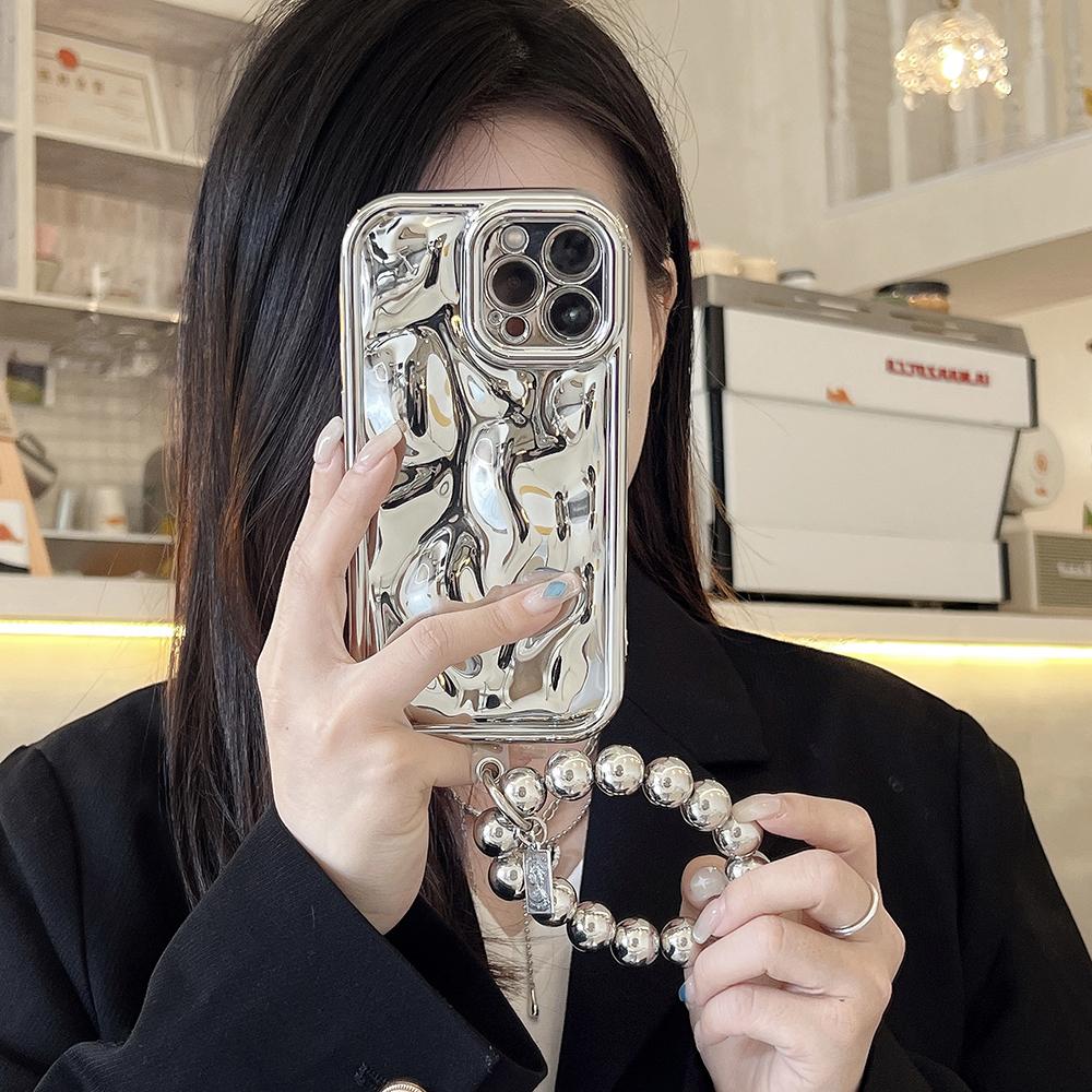 Meteorite Pattern Electroplated Lanyard chain Bracelet Phone Case For iPhone 17 16 15 14 13 12 11 Pro Max X XS 16E Soft Cover