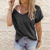 Fashion Womens Summer  V-neck Solid Color Short-sleeved Loose T-shirt Top