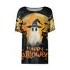 Womens Casual Short Sleeve Halloween Pullover Shirt Round Neck Bat Pumpkin Print Top Lightweight Comfortable Fit
