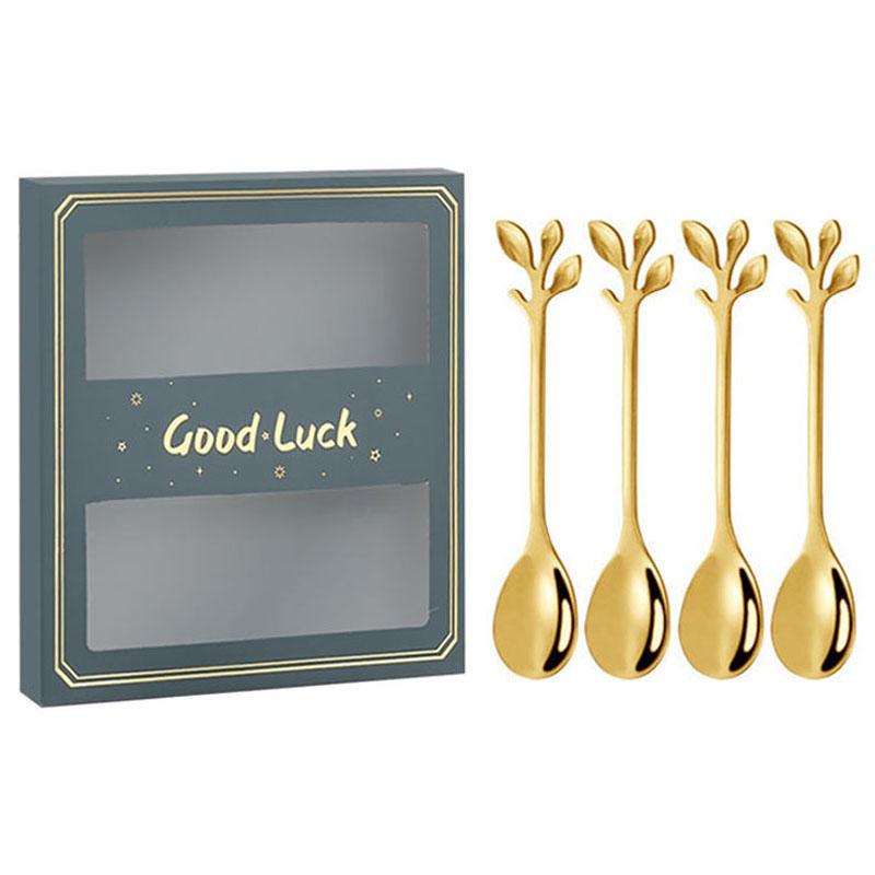 4PCS/Set 12.2 cm Stainless Steel Leaf Coffee Spoons Tableware Stirring Mixing Spoons for Ice Tea, Coffee, Dessert