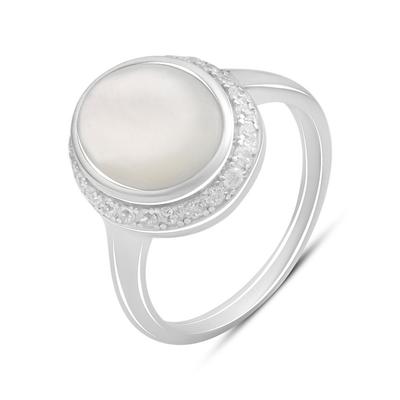 Silver Ring with Natural Mother-of-pearl, Cubic Zirconia, Product Weight 4.33 G (60002272)
