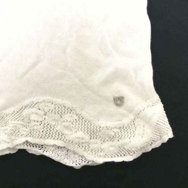 Japan Authorized Salvatore Ferragamo Rhinestone Short Sleeve Cutsew T-Shirt Women L White Lace Tops cBH719(USED)