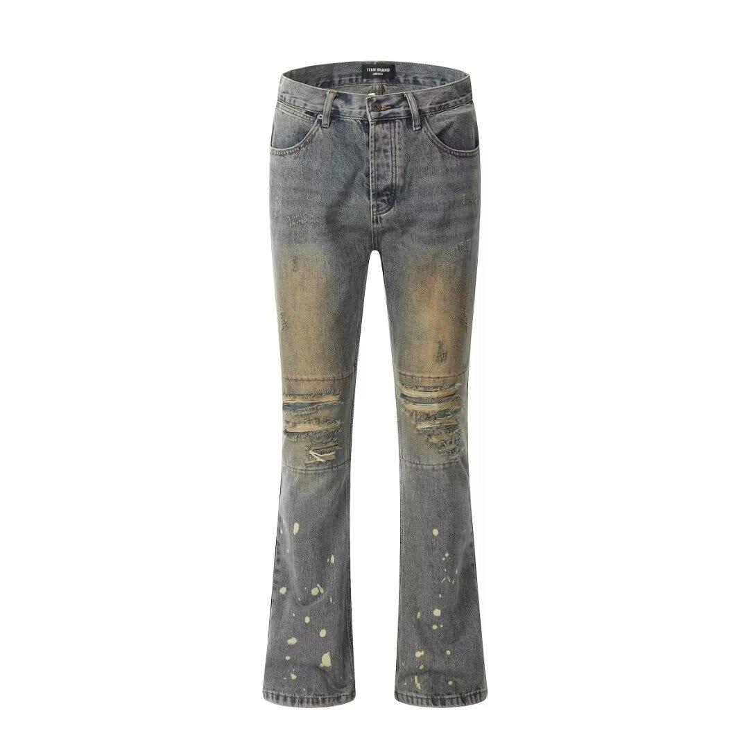 

Осень и зима Новые американские джинсы High Street Washed Light Color для мужчин и женщин Прямые слегка расклешенные свободные широкие брюки S жёлтый