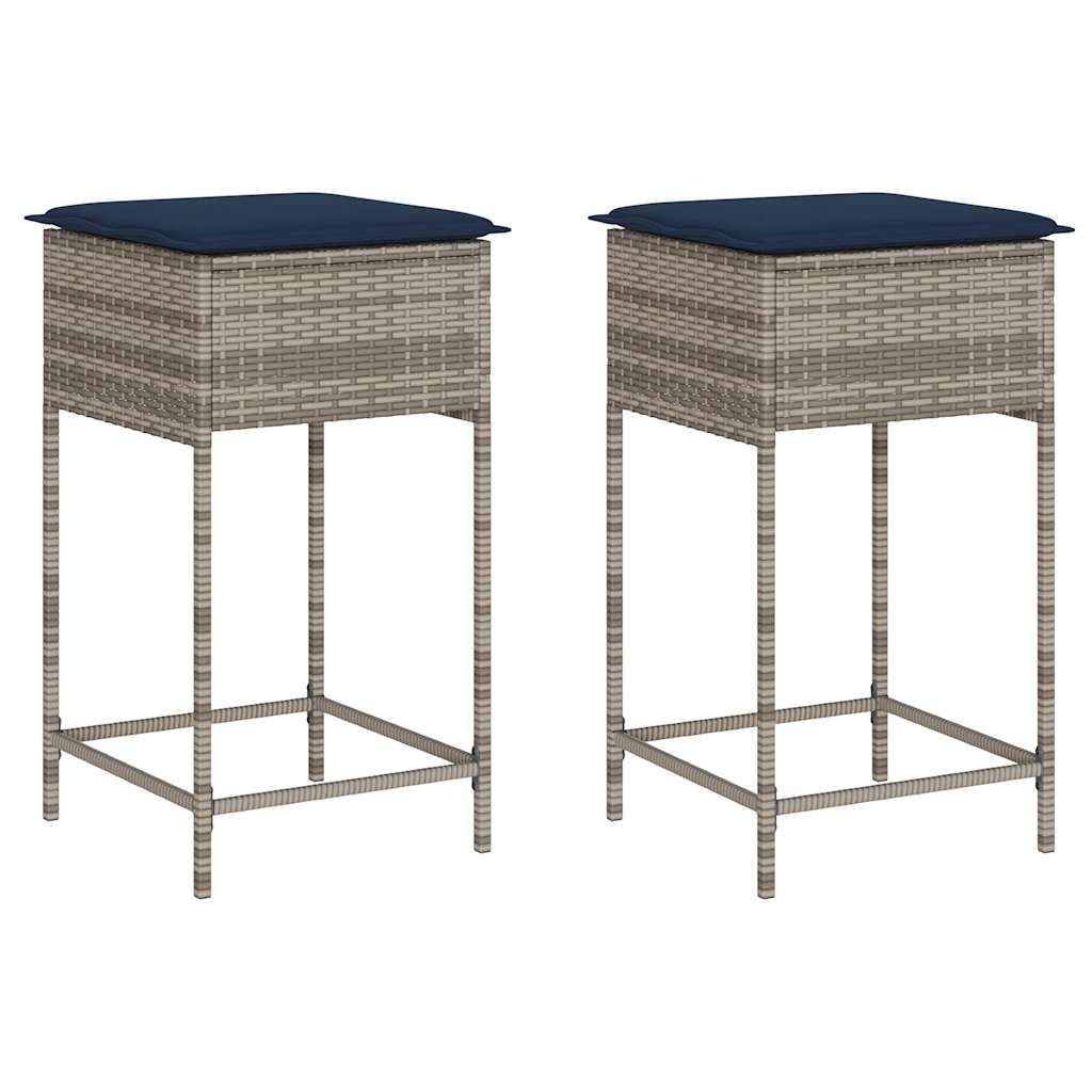Garden Bar Stool with Cushions 2 pcs Grey Poly Rattan