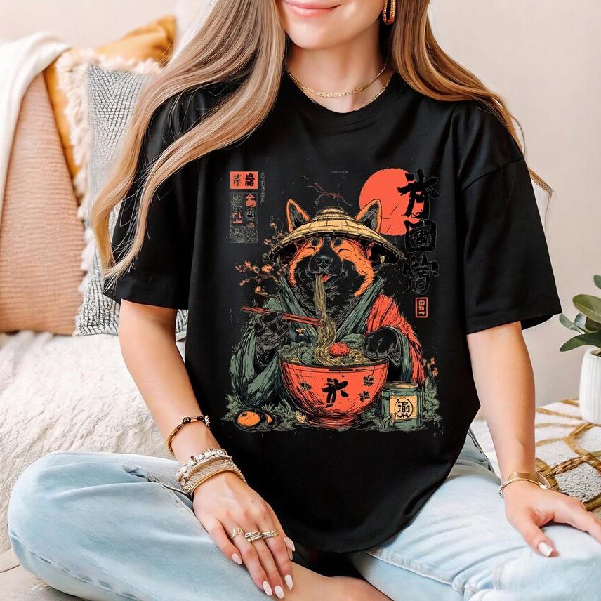 Corgi RaUnisex Tshirt Corgi Mom Shirt Funny Welsh Corgi Tee Kawaii Corgi Tee Japanese Foodie Shirt Food Lover Shirt