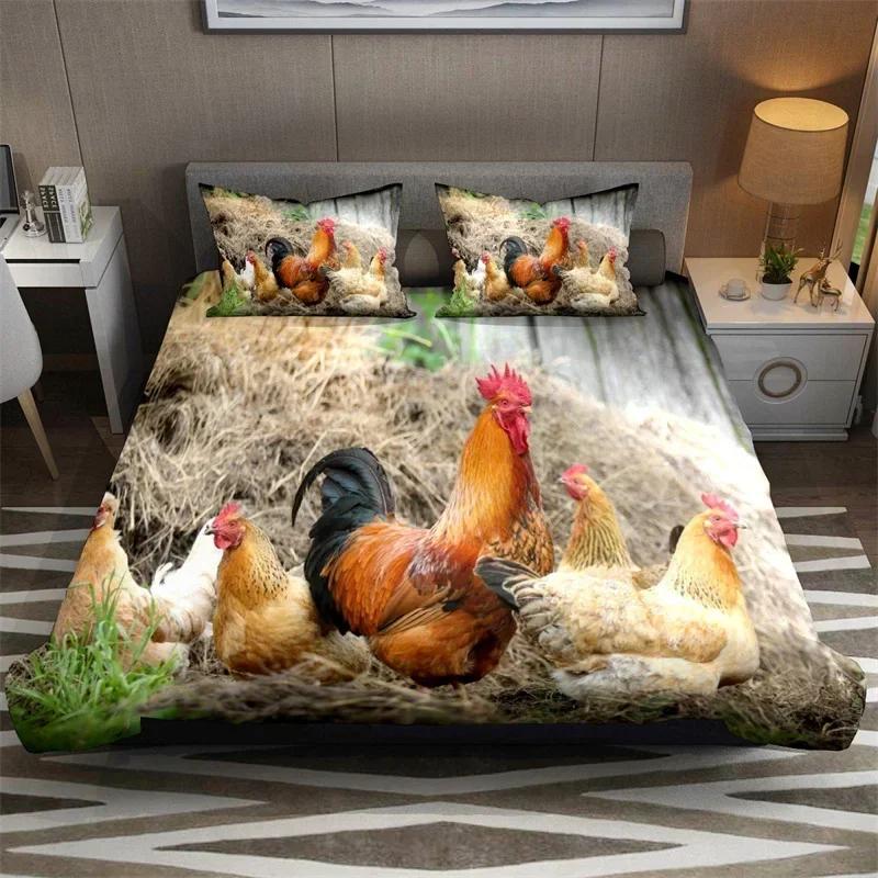 Hahn Bettwäscheset Bauernhoftier Bequem Bettdeckenbezug Steppdecke Kissenbezug Bettwäscheset Kinder Schlafzimmer Dekoration Heimtextil