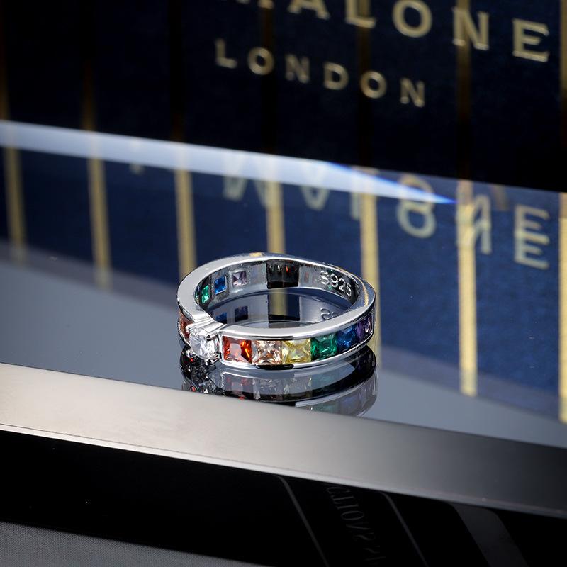 Neue Mode Sterling Silber Ringe Damen Hochzeit Drei Schichten Bunt Zirkonia Luxus Braut Plata Braut