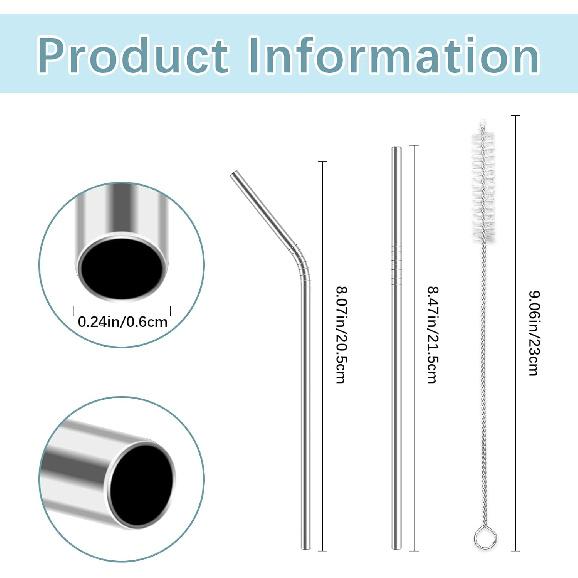 33 Pack of metal straws reble,15 Straight +15 Bent 8.5 Inch Stainless Steel Straws, 3 Cleaning Brushes Included, Perfectly Compatible with 20oz Cup