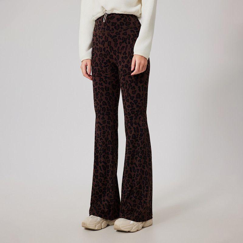 

Fx3051 Color Discount Fashion Leopard Print with Velvet Heattech Micro-Pull Yoga Pants High Waist Fitness Pants Outwear Bell-Bottom Pants Leopard Brown S