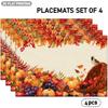 4/6pcs, Autumn Harvest Theme Placemats, Pumpkin, Fruit, Falling Leaves And Birds Pattern Placemats, Suitable for Indoor/Outdoor Party Restaurant Decor
