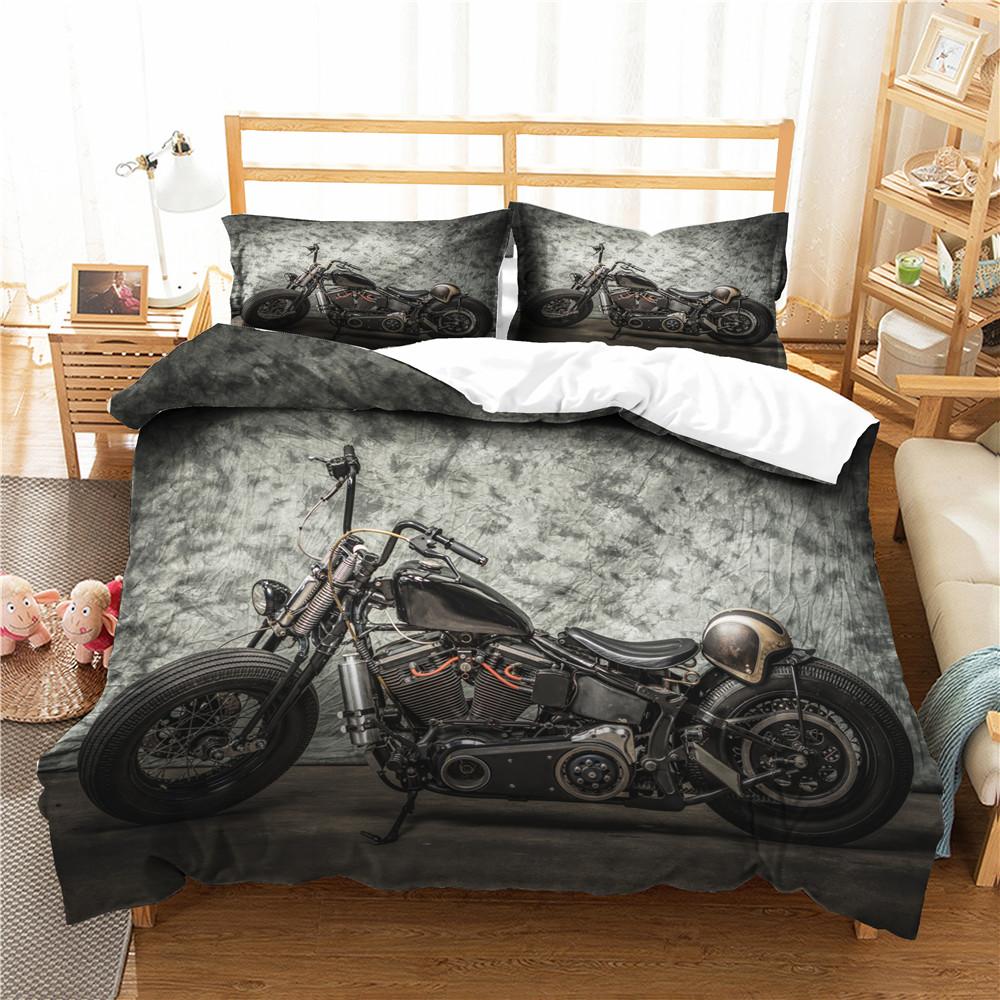 Motorbike Bedding Set 3d Grey And Black Down Comforter For Adult Boys Bedroom Coverlet Full Queen Single And Double Size Sheet