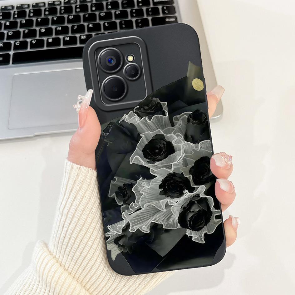 For Realme 9i Case Cool Fashion Flower Marble Sunset Soft Liquid Silicone Lens Protective Cover For Realme 9i 5G Realme9i Bumper