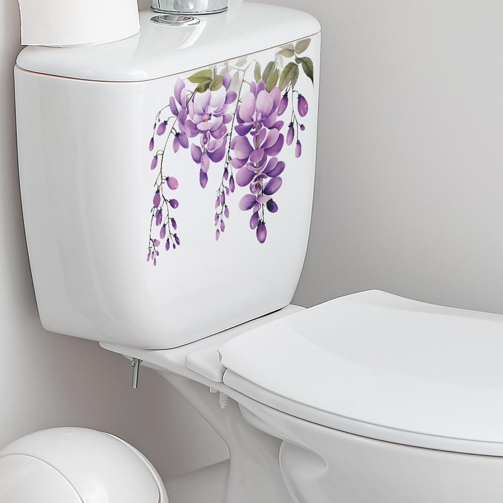 Elegant Purple Vine with Leaves and Flowers Toilet and Wall Sticker Set Waterproof Self-Adhesive Removable Decal for Bathroom WC Home Decor